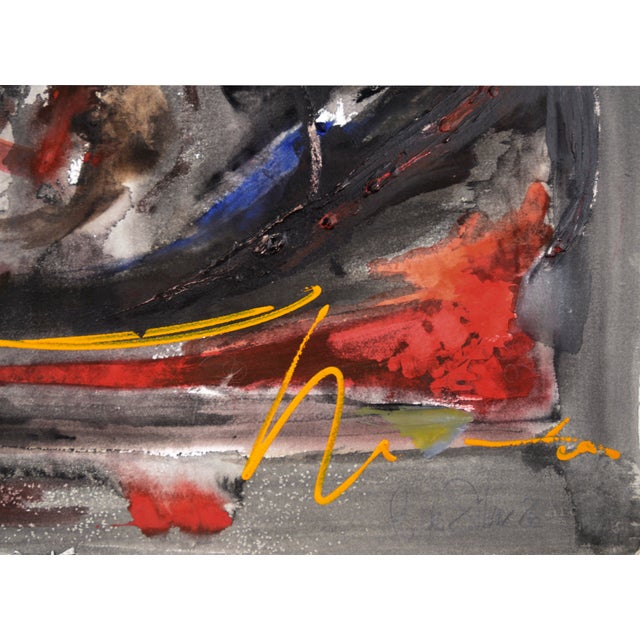Primary Colors Abstract Expressionist - Mixed Media on Paper Abstract in bold primary colors on a stark black background...