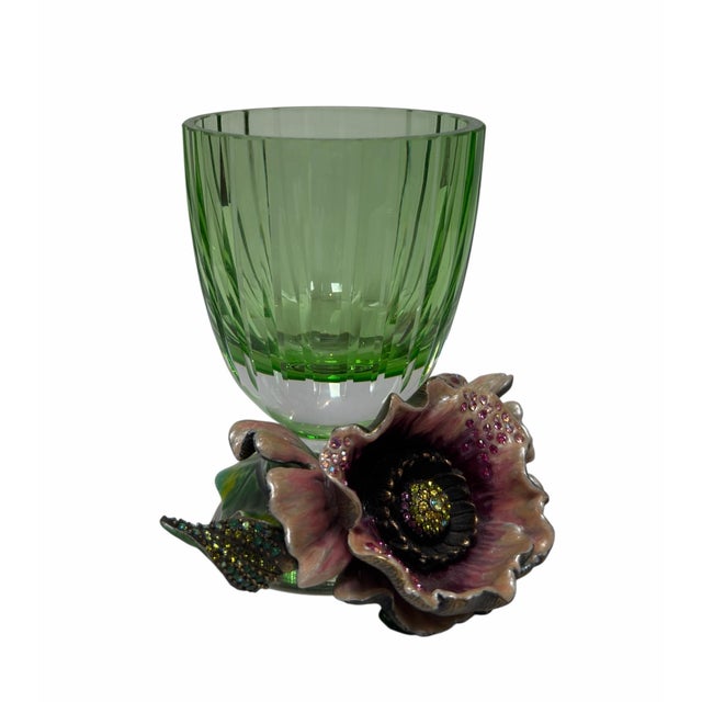 Jay Strongwater Green Glass & Jeweled Enamel Flower Vase.