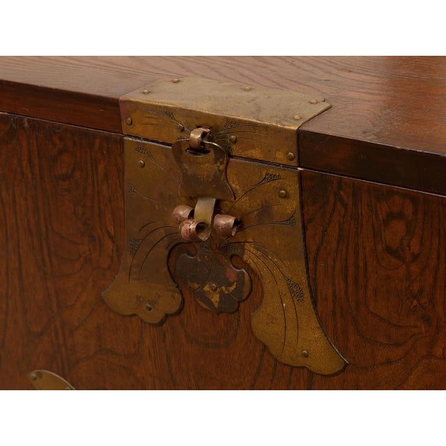 Wood Mid 20th Century Korean Brass-Mounted Hardwood Bandaji Chest For Sale - Image 7 of 12