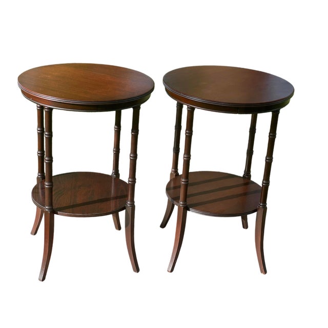 1970s Pair Tiered Faux Bamboo Side Tables For Sale - Image 9 of 13