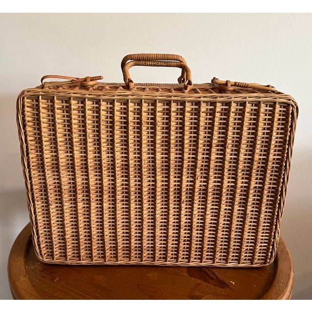 Vintage Wicker Picnic Basket/ Rattan Storage Case With Handles For Sale In New York - Image 6 of 13