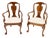 Pair of Carved Burl Wood New Oatmeal Linen Upholstery Armchairs Mint! For Sale
