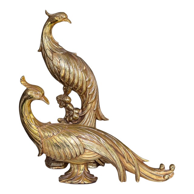 Hollywood Regency Syroco Pair of Peacocks -Set of Two For Sale