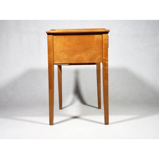 Vintage Original Mid-Century Modern All Wood Maple Finish Sewing Machine Cabinet With Flip-Down Top & Pull Out Drawer For Sale - Image 9 of 14