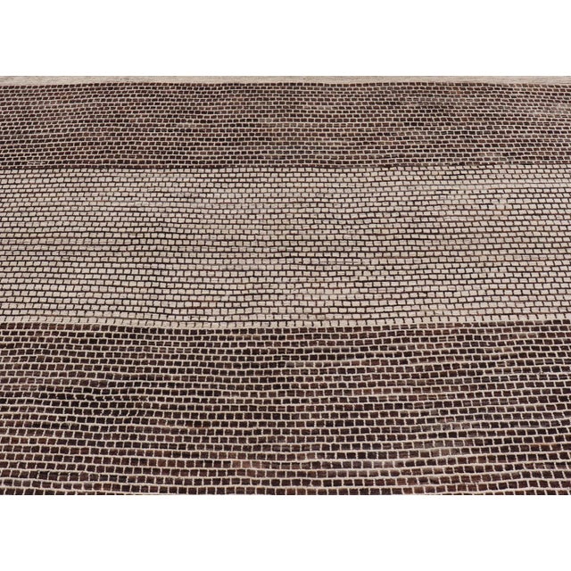 Modern Rug With Brick Design in Brown and Cream by Keivan Woven Arts 9'4 X 11'1 For Sale - Image 9 of 12
