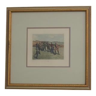 Vintage Framed Color Golf Print Engraving Art For Sale
