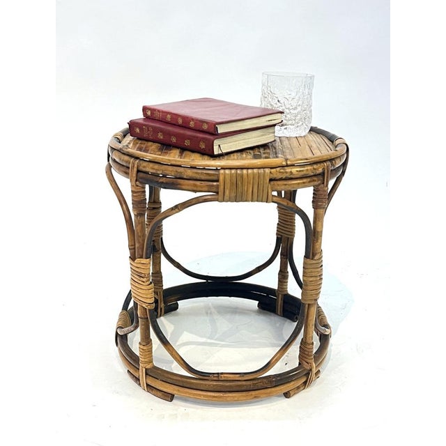 Mid-Century Tortoishell Bamboo Wicker Side Table, 1960s For Sale - Image 6 of 13