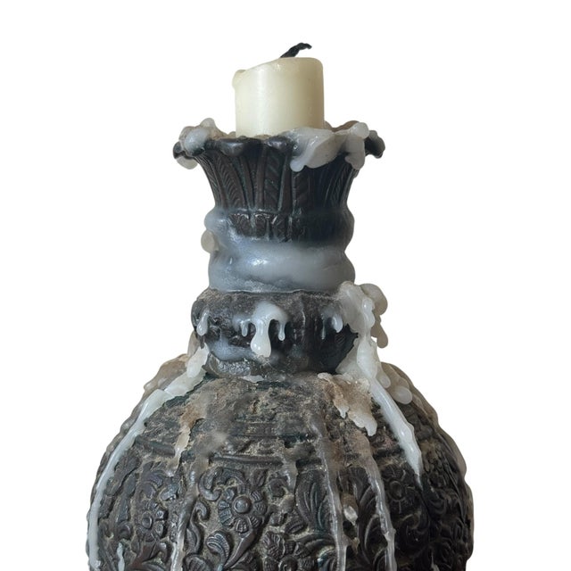Antique Indian Cast Bronze Floral Candlestick, 1900 For Sale - Image 5 of 7