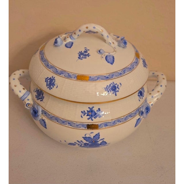 Herend Rare Herend Chinese Bouquet Blue Tureen With Lid Anniversary Edition Beautiful For Sale - Image 4 of 12