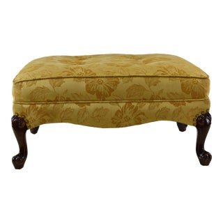 Vintage French Provincial Louis XV Style Rectangular Shape Gold Floral Silk Damask Footstool Ottoman For Sale