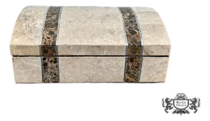 Vtg. Tessellated Travertine Stone Rectangular Inlaid Dome Top Lidded Box
