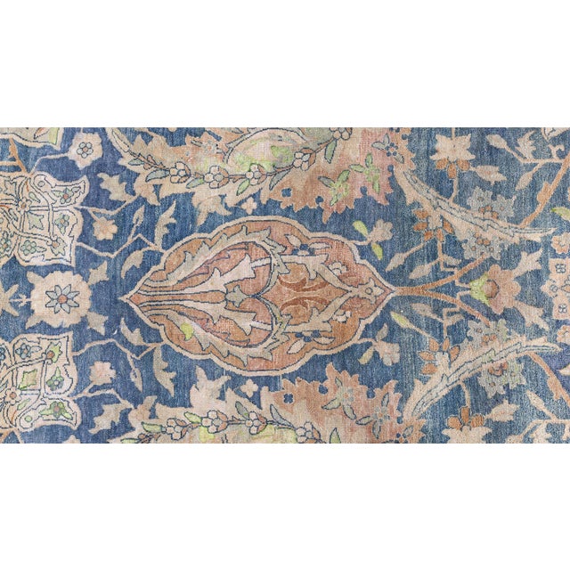 Textile Early 20th Century Persian Kirman Indigo, Camel, Beige Handwoven Wool Rug For Sale - Image 7 of 8