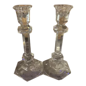 Vintage Crystal Candlestick Holders Attributed to Gardenia by Val St Lambert- a Pair