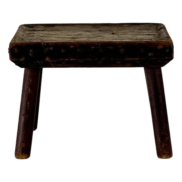 Exquisite Patina on Small Primitive Antique Wood Stool/Table, Salesman Sample For Sale