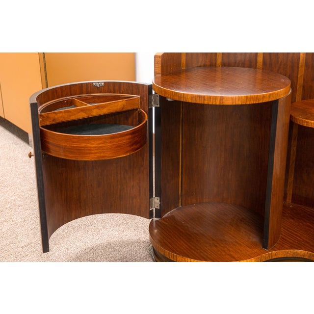 Vintage Art Deco Modernist Walnut Wood Vanity With Storage Shelving and Mirror For Sale - Image 10 of 10