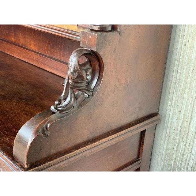 Brown Late 19th Century Arts & Crafts Oak Sideboard with Dry Bar Top and Cupboard in Oak, Bronze & Brass For Sale - Image 8 of 18