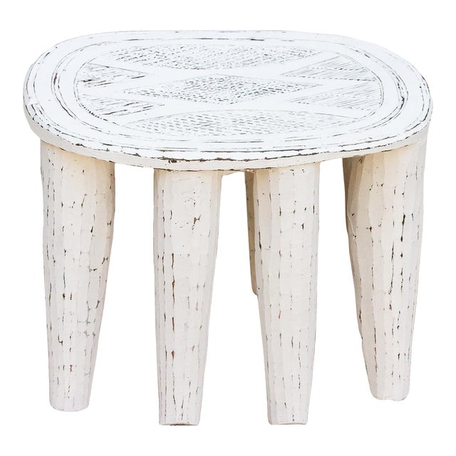 Hand-Carved Chalky White African Table For Sale