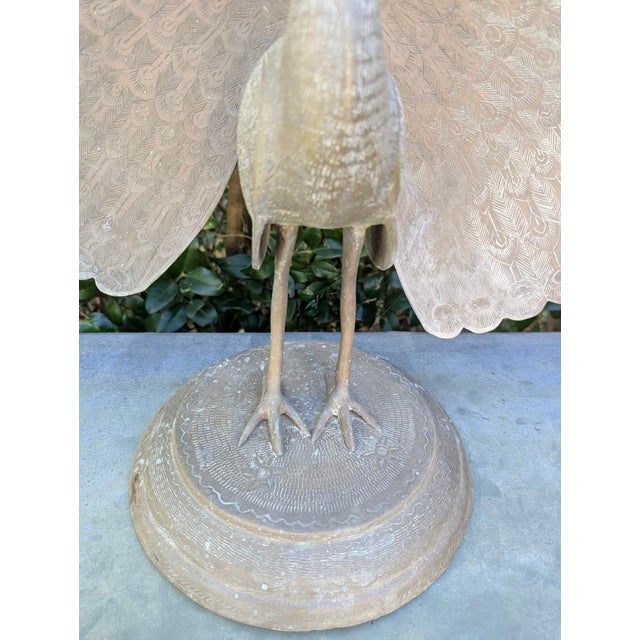1980s Vintage Brass Peacock Statue Handmade Huge Sculpture For Sale - Image 5 of 6