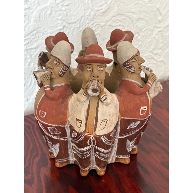 Late 20th Century Vintage Peruvian Quinua Style Terracotta Folk Art Sculpture of Andean Musicians For Sale - Image 5 of 9