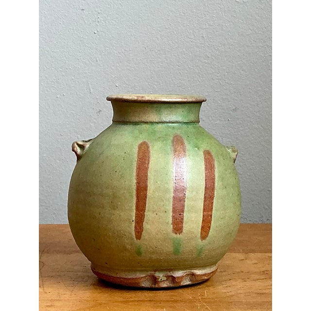 Vintage Green Striped Ceramic Vase For Sale - Image 12 of 12