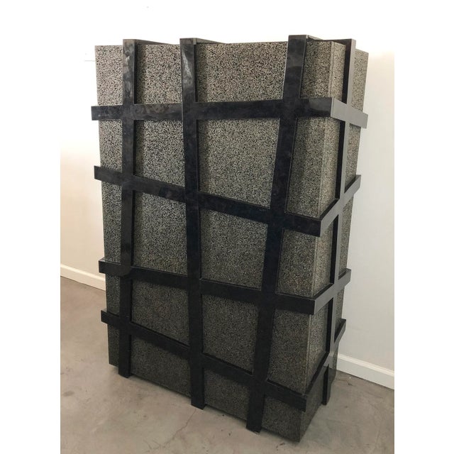 Black Carlo Furniture Black Terrazzo Stone and Black Sea Penshell Damar Cabinet For Sale - Image 8 of 8