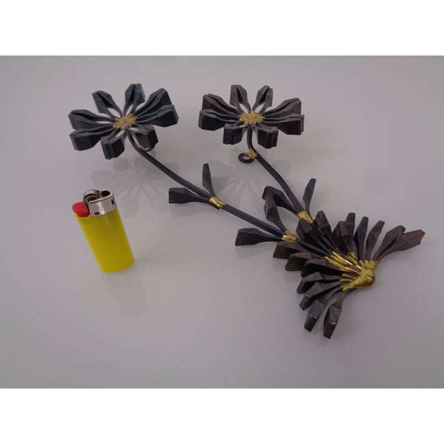 Swedish Brutalist Iron and Gold Flower Wall Sculpture, 1960s For Sale - Image 9 of 18