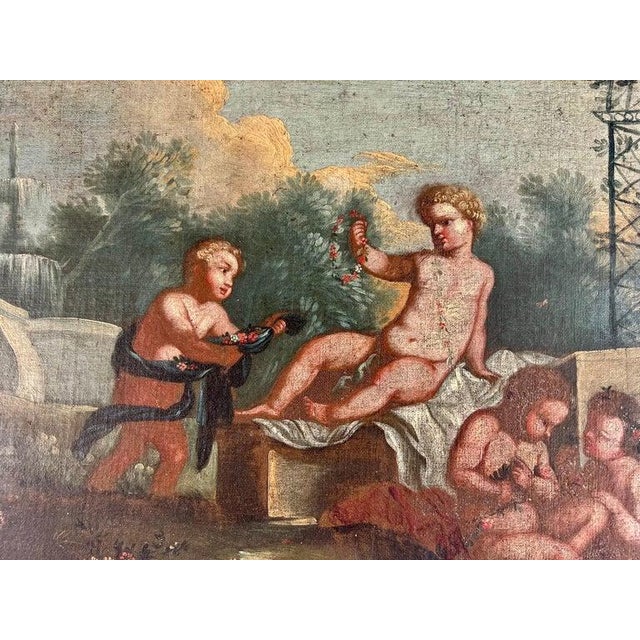 19th C. Italian Oil on Canvas W/ Cherubs For Sale - Image 4 of 12