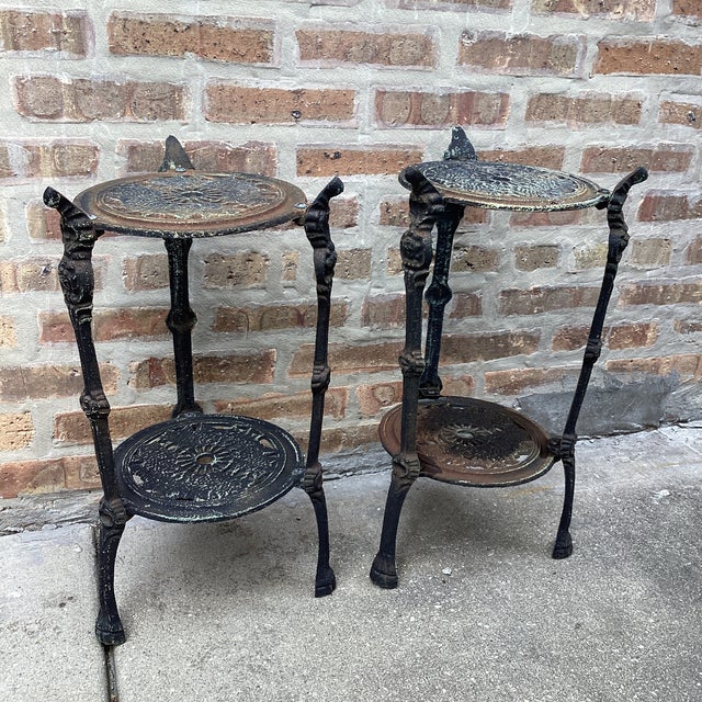 Victorian Antique Set of Two Tiered Cast Iron Table/ Plant Stand Victorian Style For Sale - Image 3 of 12