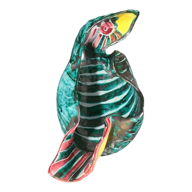 Mid Century Modern Italian Majolica Ceramic Abstract Parrot Dish / Bowl For Sale