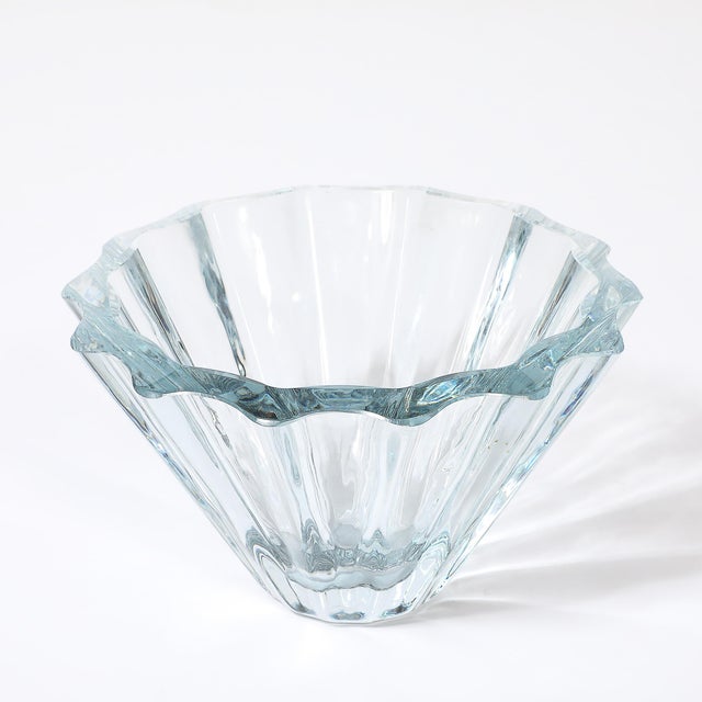 Strombergshyttan Mid-Century Modern Strombergshyttan Blue Crystal Fluted Glass Bowl For Sale - Image 4 of 10