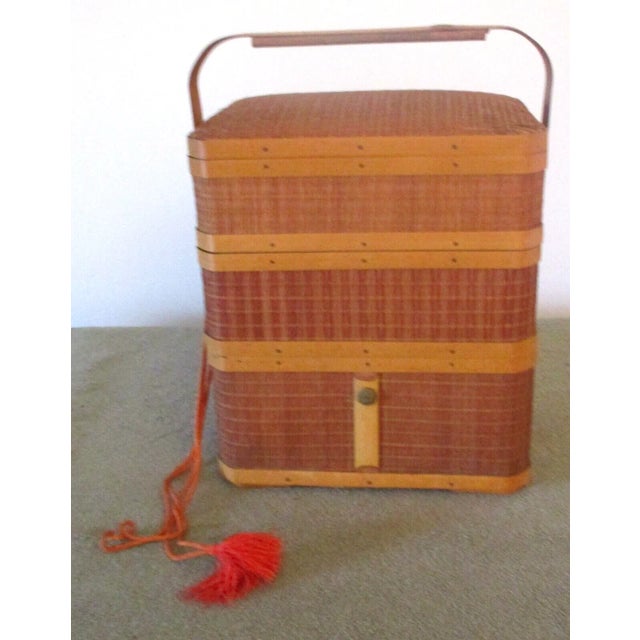 Vintage 1946 Occupied Japan Stacking Bamboo Lunch Picnic Basket This was purchased in the 1940's in Japan. Hand woven....