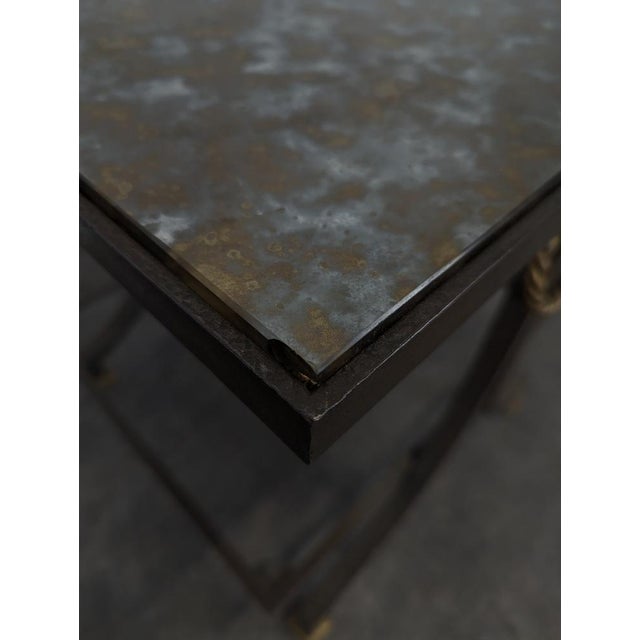 Neoclassical Side Table in Wrought Iron and Glazed Glass For Sale - Image 6 of 8