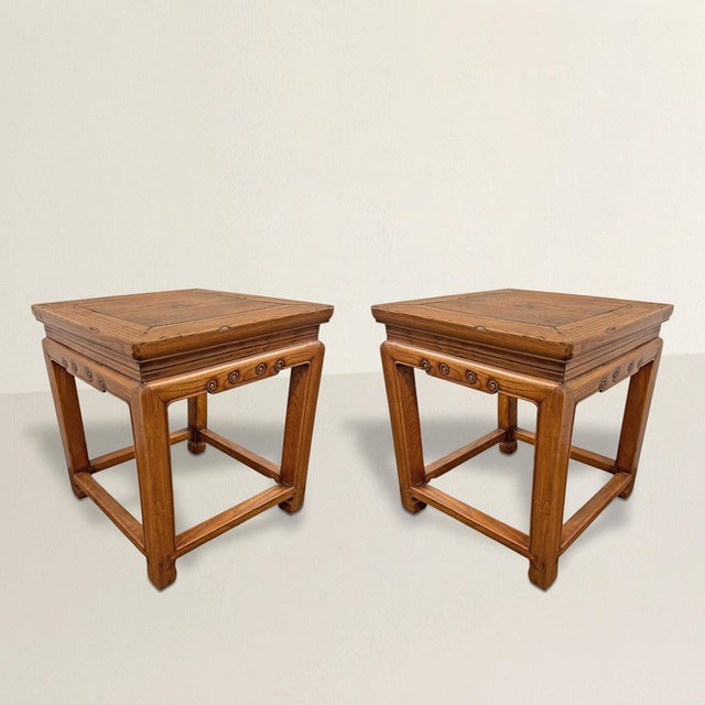 Rooted in the elegance of Ming design, this pair of early 20th-century Chinese elmwood stools is all about balance—nothing...
