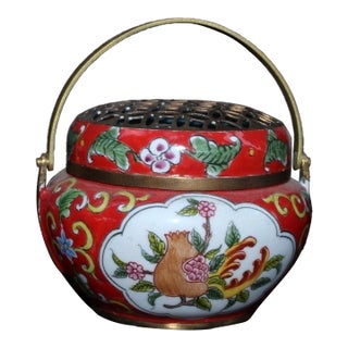 Late 19th Century Cloisonné Enamel Hand Warmer With Finger Citron Motif, 269g For Sale