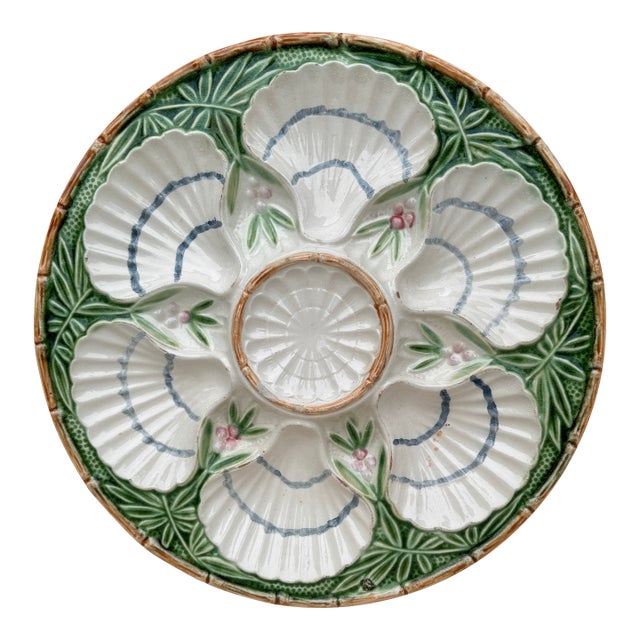 French Majolica Oyster Plate Salins, Circa 1890 For Sale
