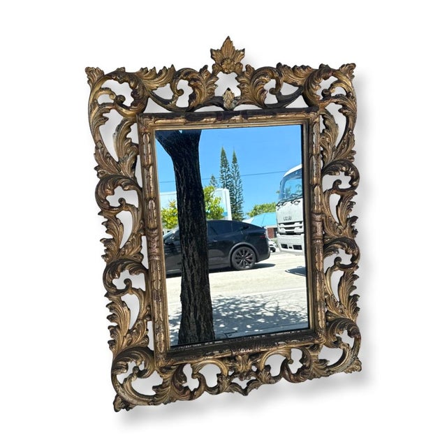 Italian Antique Italian Florentine Gilded Wood Mirror. For Sale - Image 3 of 6