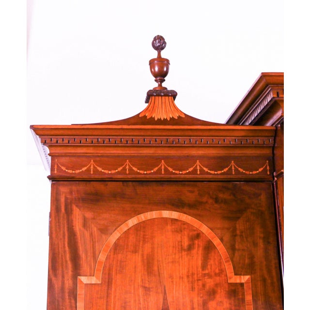 Antique Victorian Sheraton Revival Inlaid Breakfront Wardrobe, 19th Century For Sale - Image 3 of 18