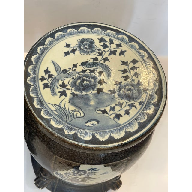 Ceramic Pair of Chinese Export "Cafe Au Lait" Glazed Blue & White Ceramic Garden Seats For Sale - Image 7 of 16