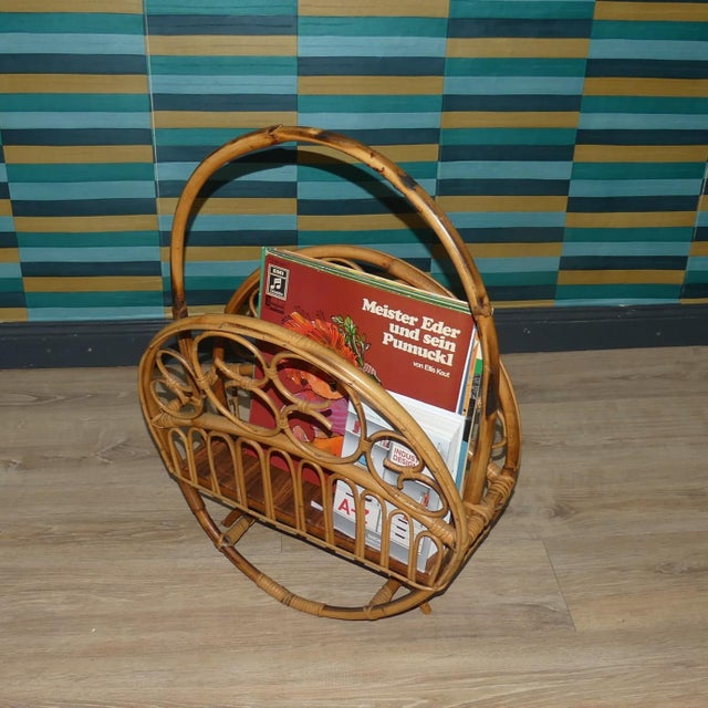 Mid-Century Modern Large Bamboo and Bentwood Newspaper Rack For Sale - Image 3 of 9