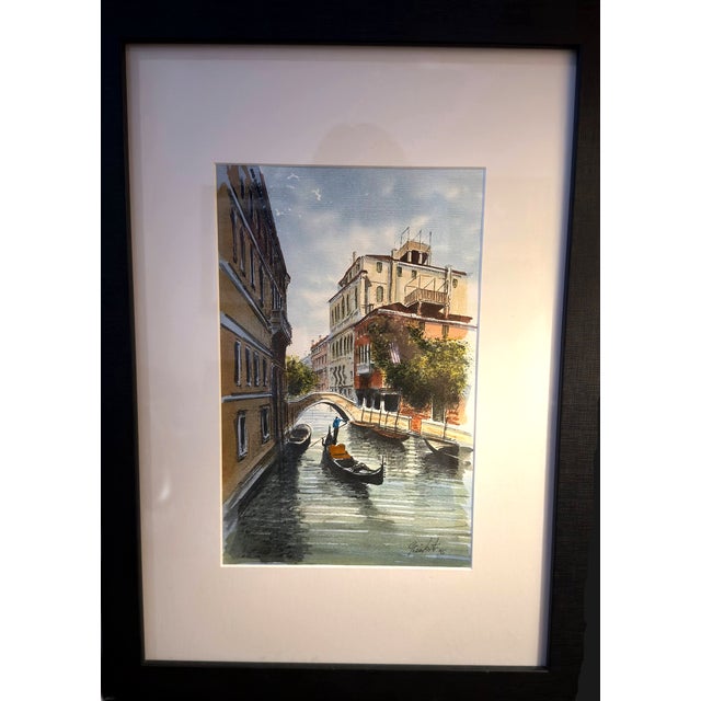 1990s 1995 Giamberti Framed Original Venetian Canal Watercolor For Sale - Image 5 of 9