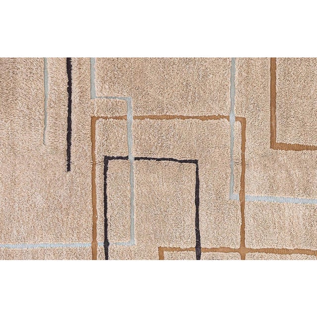 Contemporary Abstract Architectural Line Hand-Knotted Wool Rug | 10'11" X 7'2" | One of a Kind For Sale - Image 3 of 8