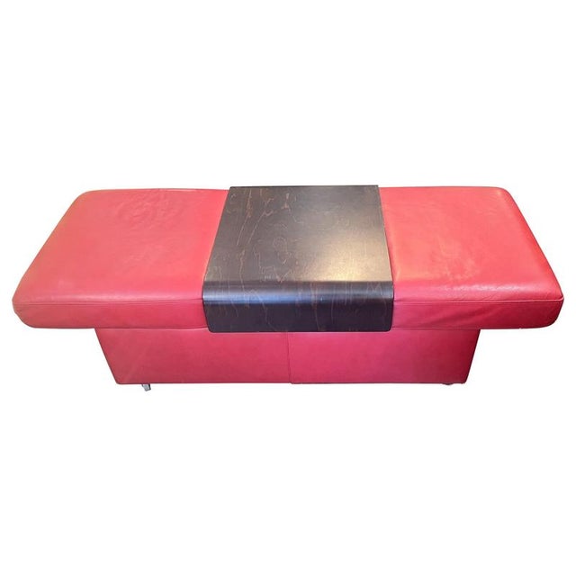 Large Extendable Ottoman and Table in Red Nappa Leather, 1980s, Set of 2 For Sale - Image 10 of 10