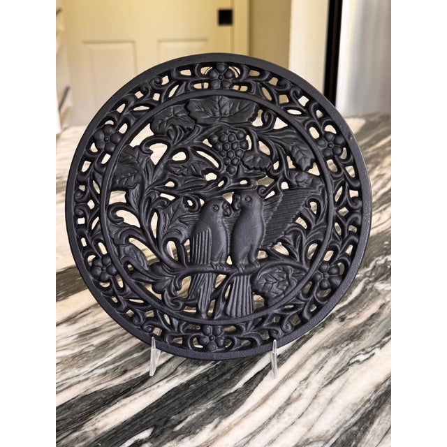 Black Vintage Parrot Motif Cast Iron Kitchen Trivet For Sale - Image 8 of 12
