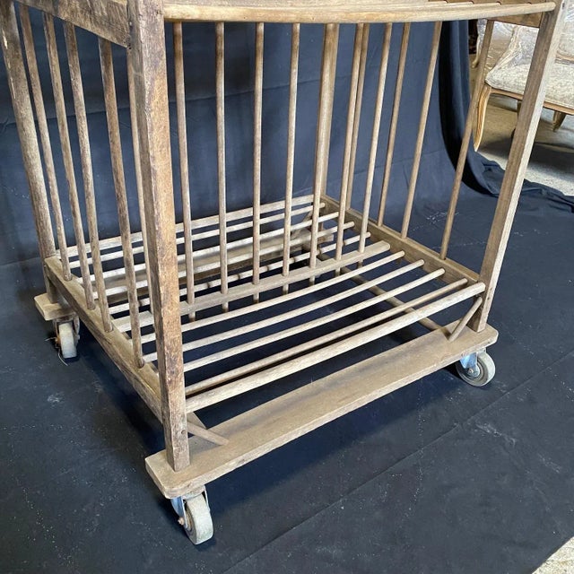 French Industrial Wood Bakers Rack on Casters For Sale - Image 11 of 11
