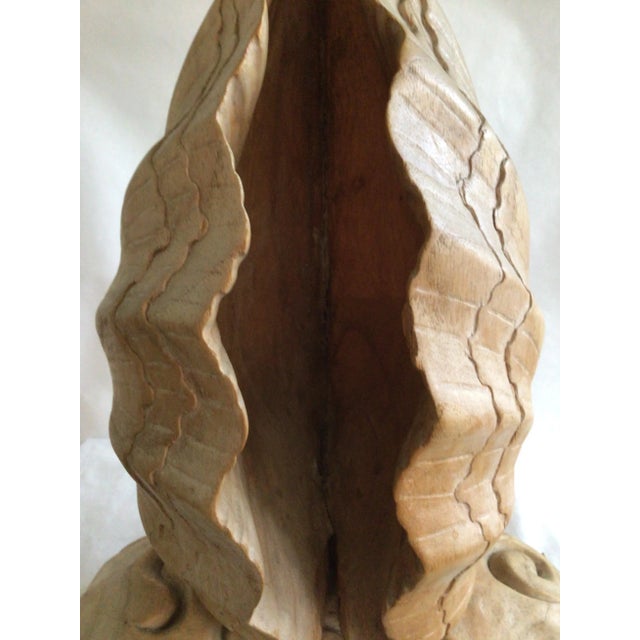 Brown 1950s Italian Carved Wood Folded Leaf Sculpture on Wood Base For Sale - Image 8 of 11