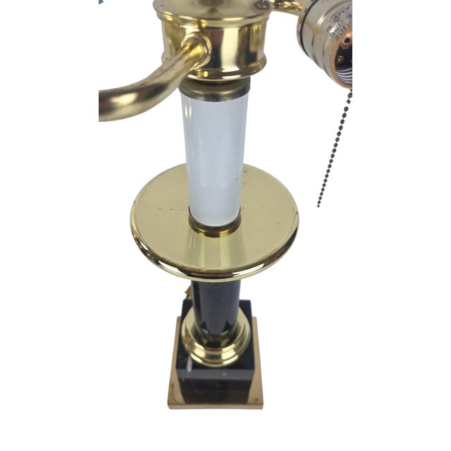 1980s Brass & Black Marble Neoclassical Column Table Lamps, a Pair For Sale - Image 9 of 14