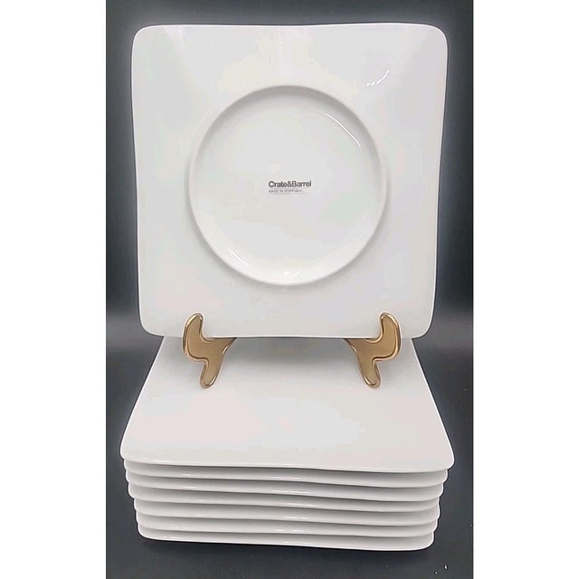 1990s 1990s Crate & Barrel White Square Salad Plates Portugal - Set of 8 For Sale - Image 5 of 5