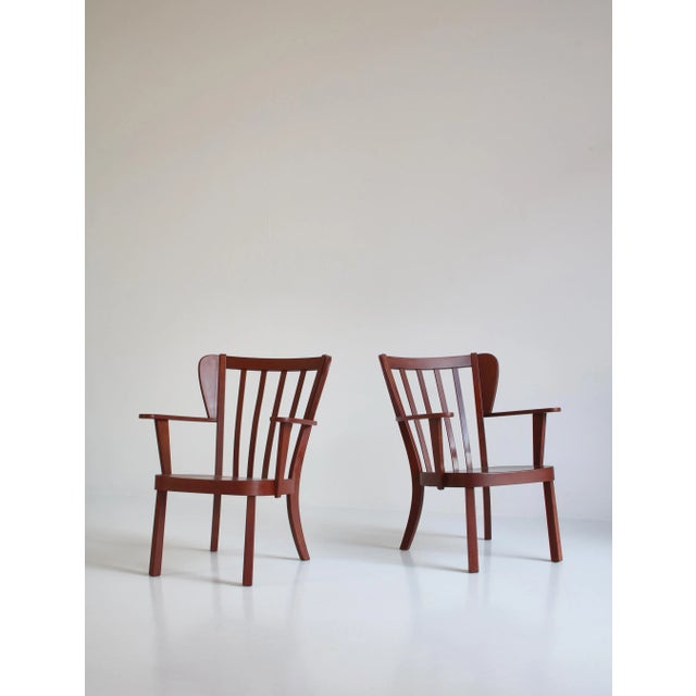 Fritz Hansen Set of Danish Canada Armchairs in Stained Beech by Fritz Hansen, 1940s For Sale - Image 4 of 18