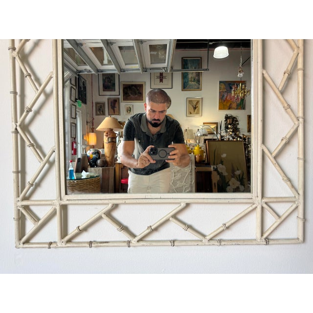 1970’s Coastal Hollywood Regency Faux Bamboo Metal Wall Mirror For Sale In Miami - Image 6 of 11