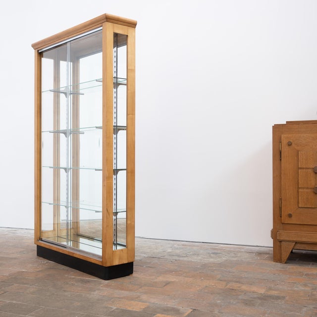 Display Cabinet in Light Walnut with Sliding Glass Doors, 1930 For Sale - Image 9 of 13